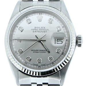 Rolex Datejust Mens Stainless Steel SS Watch Jubilee w/ Silver Diamond Dial 1601